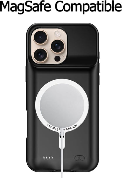 Wireless Charging Case for iPhone 16 Pro Max, 12000mAh High Capacity Portable Rechargeable Battery Case Qi Wireless Charging with iPhone 16 Pro Max (6.9 inch) Extended Battery Charger Cover(Black)