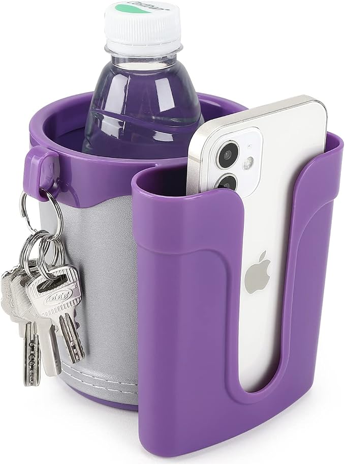 Accmor 3-in-1 Bike Cup Holder with Cell Phone Keys Holder, Bike Water Bottle Holders, Universal Bar Drink Cup Can Holder for Bicycles, Motorcycles, Scooters, Grey Purple