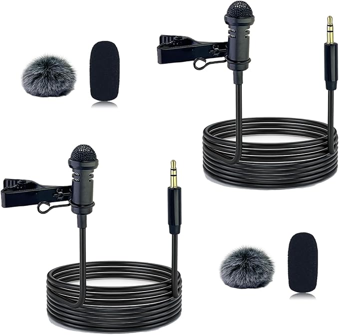 2Pcs Lavalier Microphone Compatible with DJI MIC 1/2 and for Rode Wireless GO II, 3.5mm TRS Plug Omnidirectional Microphone for Streaming Vlog Interview and More, 1.5M