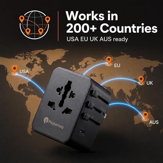 Compact Travel Adapter Europe & Power adapters for International Travel, UK, US, EU and 200+ Countries with Fast USB-C & USB-A Charging