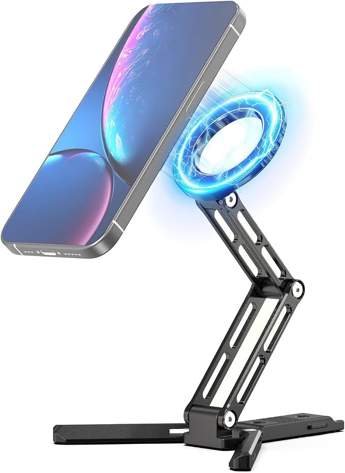 CAMBOFOTO Magnetic Phone Tripod Stand for iPhone, Aluminum Strong Magnetic Pocket Cell Phone Stand, Arca-Swiss Compatible with iPhone 17 16 15 14 13 12 Series/Android (Light Black)