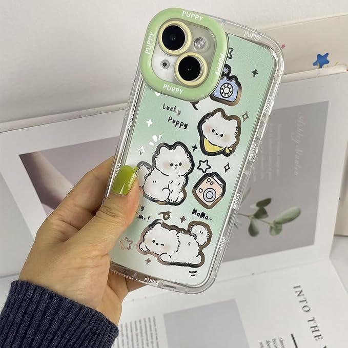 for iPhone 15 Case Animals Cartoon Pattern Soft TPU Protective Shockproof Aesthetic Phone Cover (Cat, for iPhone 15)