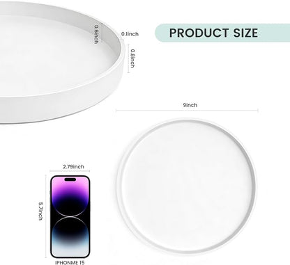 2 Pack 9" Bathroom and Vanity Tray, ABS Bathroom Counter Organizer, Coffee Table Decor for Perfume, Candles, Keys &More. Kitchen Countertop Organizer, Decorative Tray Soap Holder, White