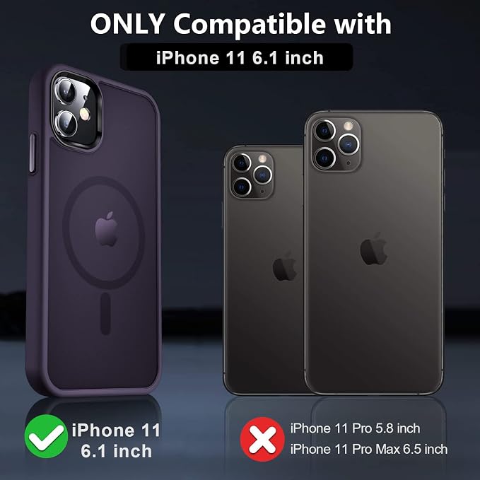 MOCCA Strong Magnetic for iPhone 11 Phone Case,[Compatible with Magsafe][Glass Screen Protector+Camera Lens Protector] Slim Thin Shockproof Cover Case for iPhone 11 6.1 inch, Deep Purple