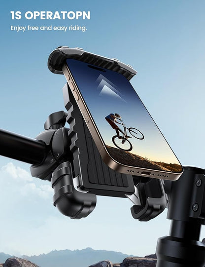 Lamicall Bike Phone Holder Mount - [Lockable & Rotating] Motorcycle Handlebar Phone Mount Clamp, Gifts, E-Bike, ATV Scooter Phone Clip for iPhone Air 17 16 15 14 Pro Max Plus, S20, 4.7-6.8" Cellphone