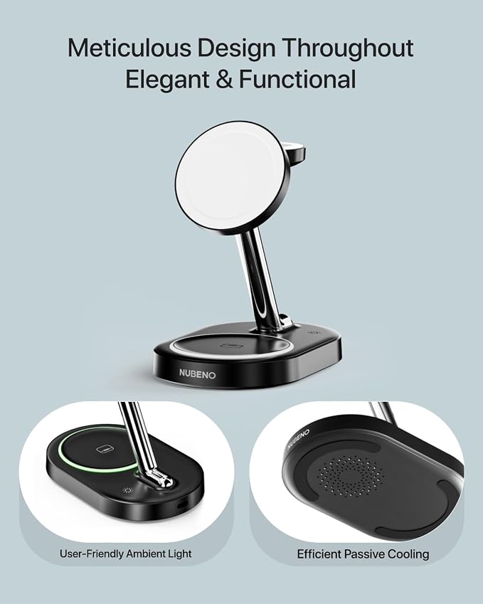 Fast Charging Station for Magsafe Apple Devices, Wireless Charger Station for MagSafe iPhones, 3 in 1 Magnetic Charger Stand for iPhone 17/16/15/14/13/12, Apple Watch & AirPods(Blk)