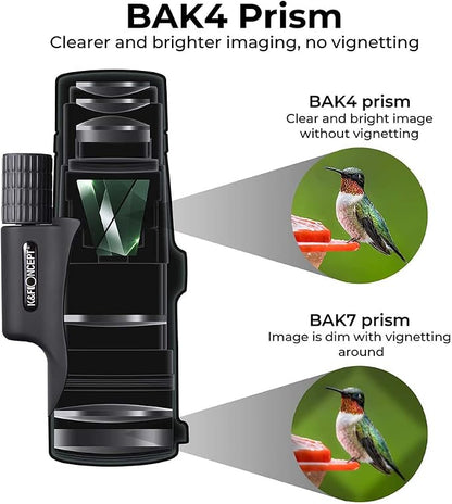 K&F Concept HD 12X42 Monocular Telescope for Smartphone, High Power Monoculars for Adults, BAK4 Prism IP68 Waterproof Compact Monocular Scope for Bird Watching Hunting with Hand Strap