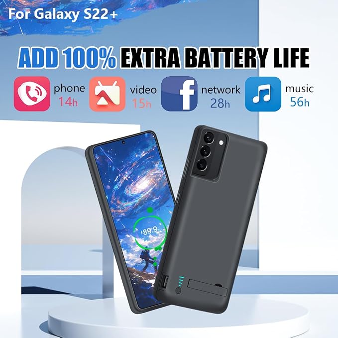 Sitong [Upgraded Battery Case for Samsung Galaxy S22+ / S22 Plus, 5000mAh Rechargeable Extended Battery Charging Charger Case, Add 100% Extra Juice (6.6 Inches) Black