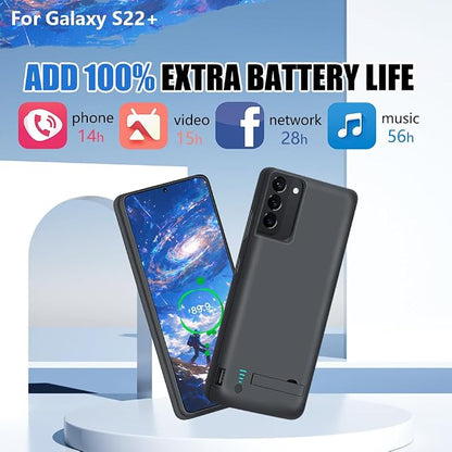 Sitong [Upgraded Battery Case for Samsung Galaxy S22+ / S22 Plus, 5000mAh Rechargeable Extended Battery Charging Charger Case, Add 100% Extra Juice (6.6 Inches) Black