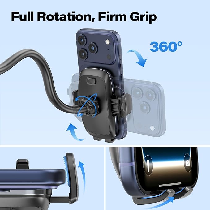 APPS2Car 14'' Gooseneck Car Phone Holder,Heavy Duty Phone Holder for Truck, [Flexibile Long Arm] [Anti Shake stabilizer] Windshield Car Phone Mount Suction Cup,Fit for iPhone, Samsung (Black Plaid)