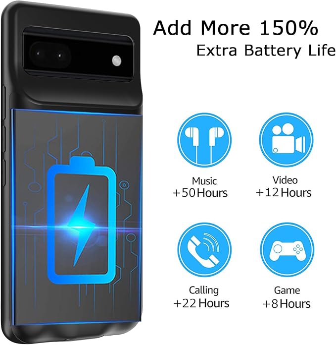 Battery Case for Pixel 6a, Upgraded 10000mAh Battery Pack Rechargeable Charger Case with Wireless Charging Compatible for Pixel 6a(6.1 inch) External Battery Charging Cover(Black)