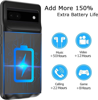 Battery Case for Pixel 6a, Upgraded 10000mAh Battery Pack Rechargeable Charger Case with Wireless Charging Compatible for Pixel 6a(6.1 inch) External Battery Charging Cover(Black)