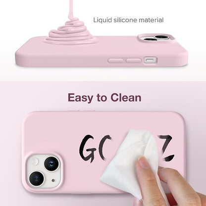 GONEZ Magnetic for iPhone 14 Case, Compatible with Magsafe, with Screen Protector + Camera Protector, Anti-Scratch Microfiber Lining, Liquid Silicone Shockproof Protective Phone Case, Pastel Pink