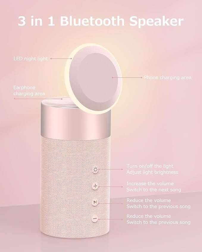 COLSUR Bluetooth Speaker, Magnetic Wireless Charger, Bluetooth Speakers with Night Light, 2 in 1 Wireless Charging Station for iPhone 17/16/15/14/13/12 Series, AirPods Pro 2/4/3/2（Gift Ideal） (Pink)