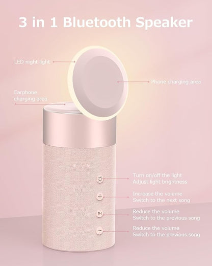 COLSUR Bluetooth Speaker, Magnetic Wireless Charger, Bluetooth Speakers with Night Light, 2 in 1 Wireless Charging Station for iPhone 17/16/15/14/13/12 Series, AirPods Pro 2/4/3/2（Gift Ideal） (Pink)