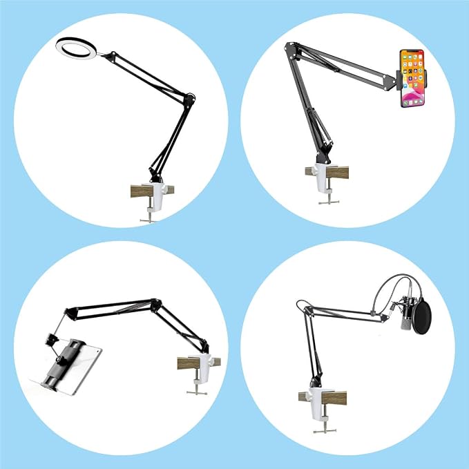 Replacement Heavy Duty C Clamp for 1/2” Base Magnifying Lamp,Desk Lamp,Swing Arm Lamp,Phone I pad Mount,Tablet Mic Holder,Table Mount Clamp for Microphone Stand Mic Boom Arm (ALU White)