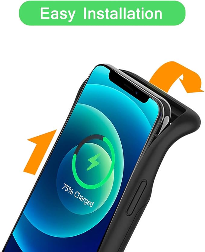 Battery Charging Case for iPhone 12/12 Pro, 10000mAh High Capacity Portable Protective Battery Case Wireless Charging Compatible with iPhone 12/12 Pro (6.1 inch) Extended Battery Charger Cover(Black)