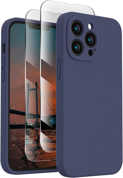 FireNova Designed for iPhone 13 Pro Max Case, Silicone [Camera Protection] Phone Case with [2 Screen Protectors], Soft Anti-Scratch Microfiber Lining Inside, 6.7 inch, Navy Blue