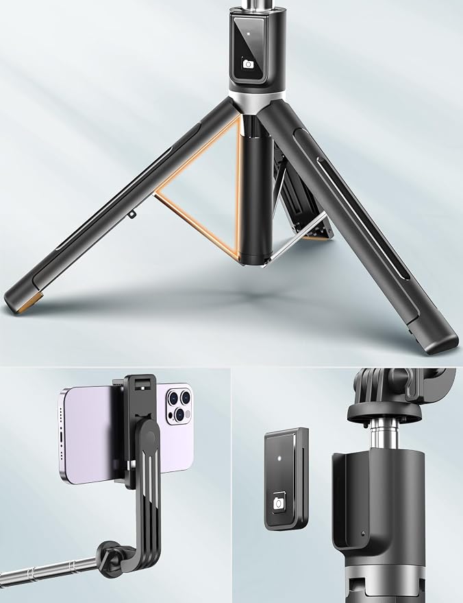 Selfie Stick Tripod with Fill Light and Stable Base, Extendable Phone Tripod with Detachable Wireless Remote, 50" Travel Stand for Cell Phone Film & Vlog Compatible with iPhone Android Gopro