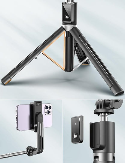 Selfie Stick Tripod with Fill Light and Stable Base, Extendable Phone Tripod with Detachable Wireless Remote, 50" Travel Stand for Cell Phone Film & Vlog Compatible with iPhone Android Gopro