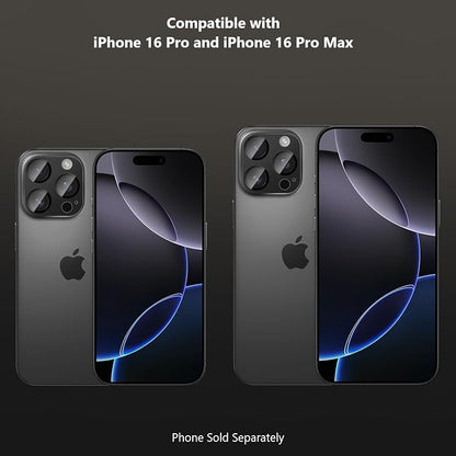 SAHARA - Ultra-Strong Camera Lens Protector for iPhone 16 Pro/16 Pro Max (2-Pack), Black, (ZD00161)