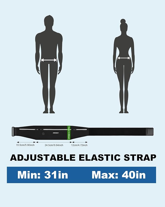 Slim Running Belt - 3 Pocket Running Fanny Pack, Adjustable Sweat Resistant Waist Bag for Men Women, Workout Exercise Fitness Phone Holder Fits All Phones - Runner Marathon Jogging Race Belt