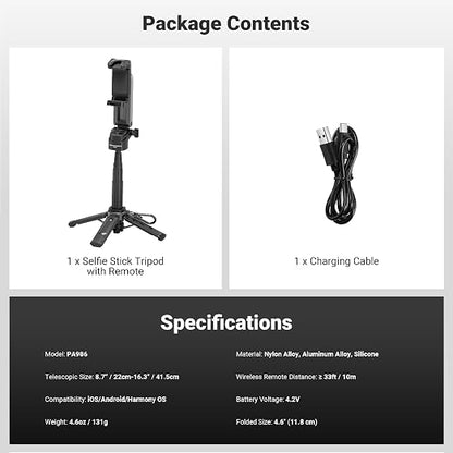 NEEWER Mini Tripod for Phone, Lightweight Foldable Small Selfie Stick Cell Phone Clamp Desk Stand with Remote & Cold Shoe Mounts Compatible with iPhone Android Samsung for Video Recording, PA986 Black