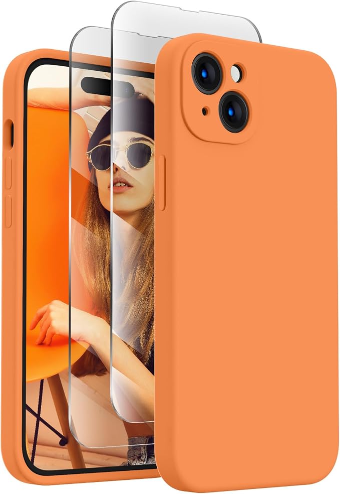 FireNova Designed for iPhone 15 Case, Silicone Upgraded [Camera Protection] Phone Case, Soft Anti-Scratch Microfiber Lining Inside, 6.1 inch, Kumquat