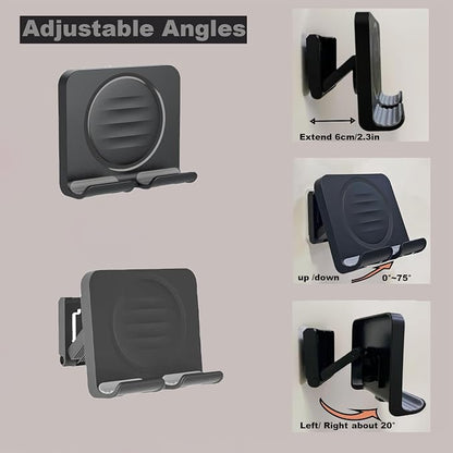 Shower Phone Holder Upgraded, Removable Wall Mounted Hands-Free Cellphone Stand, Angle Adjustable Phone Stand with 3pcs Adhesive Pad for Kitchen Bathroom Dorm Bedroom (Black)