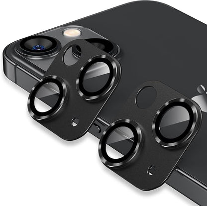 Korecase [2 Pack] Camera Lens Protector for iPhone 14/15 & iPhone 14 Plus /15 Plus Metal Tempered Glass Camera Film Cover, Strong Adhesion, 9H Hardness Anti-Scratch Rear Lens Cover,Black