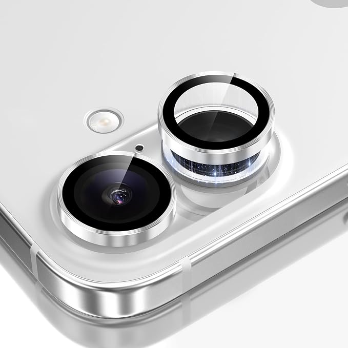 GolbinBox Camera Lens Protector for iPhone 17/16/16 Plus, 1:1 Invisible Fit, 9H Tempered Glass Ultra HD Metal Individual Camera Cover, Case Friendly, Silver
