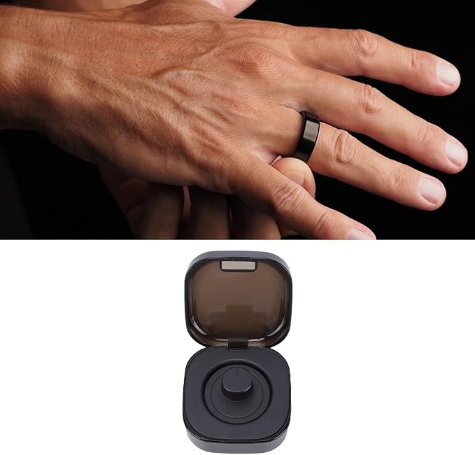 Charging Case Fit for R02, R03, R06, R11M, R8, H01, SR05 Type C Fast Portable Magnetic Smart Ring Charger Box Compact and Portable Efficient Type C Fast Charging (Black)