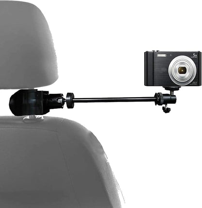 Car Headrest Mount Holder/Adjustable Robust Magic Arm w/Clamp Holder Mounts Kit for All Smartphones/DSLR Camcorder & Action Camera, Perfect for car Shooting vlogging Video Recording