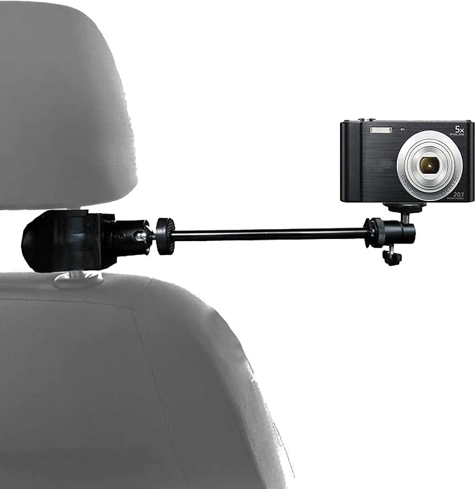 3in1 Universal Heavy Duty Car Headrest Mount Holder w/Clamp/Adjustable Robust Magic Arm and 360° Rotation for DSLR Camcorder/Action Camera/Smartphone etc