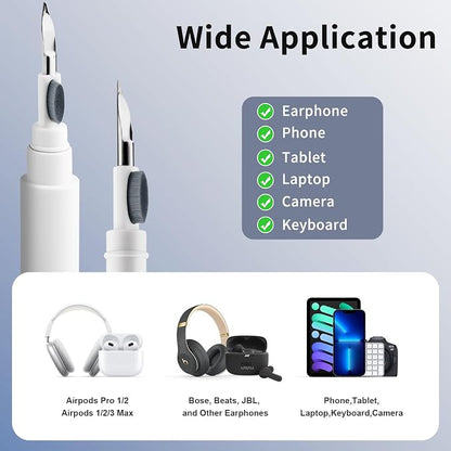 Cleaner Kit for Airpods Pro 1 2 3, 3-in-1 Multi-Function Cleaning Pen Tools Soft Brush Flocking Sponge & Metal Tip for Earbuds, Wireless Earphones, iPhone, Camera, Lens, Bluetooth Headphones (White)