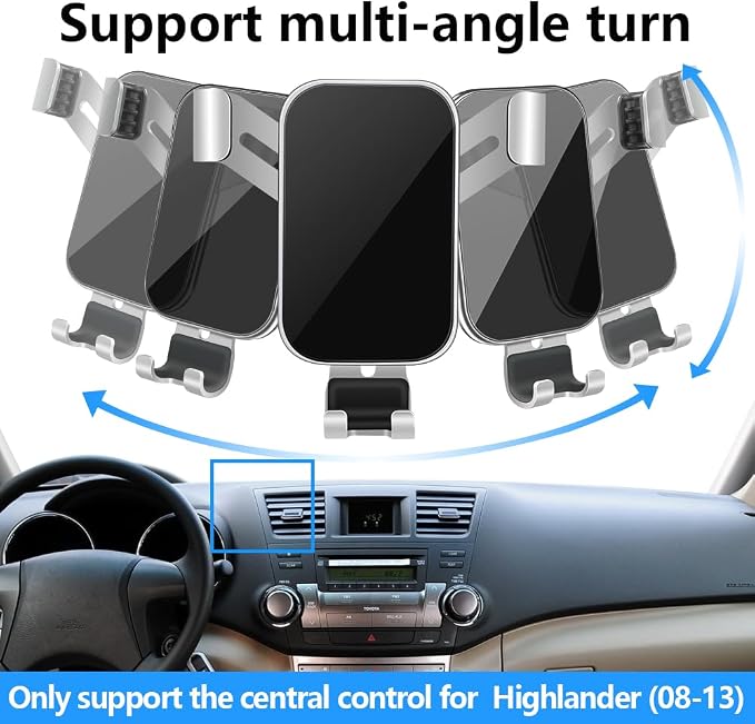 Car Phone Holder for Toyota Highlander 2008 2009 2010 2011 2012 2013 Auto Interior Accessories Best Cell Phones Mount Cellphone Mobile Cradle Charging Navigation Bracket Air Vent Screen Stand