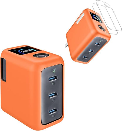 for Anker Prime 160W Charger Case [Orange] – Soft Silicone Protective Cover with Shockproof Dustproof Sleeve + 2 Screen Protectors for Anker Prime 160W 3-Port Compact Dynamic Charger