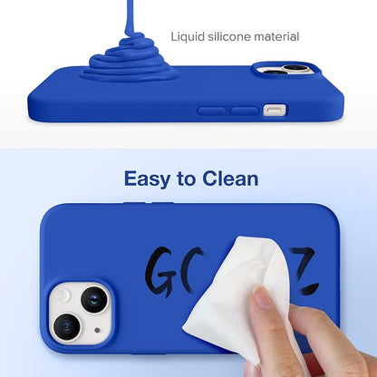 GONEZ Magnetic for iPhone 14 Case, Compatible with Magsafe, with Screen Protector + Camera Protector, Anti-Scratch Microfiber Lining, Liquid Silicone Shockproof Protective Phone Case, Klein Blue