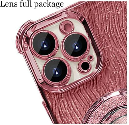 for iPhone Four Corners Airbag Drop Protection Magnetic Stand Case, Water Ripple Phone Case, for iPhone 16/15/14/13/12/11Pro Max (Pink,for iPhone 14Pro)