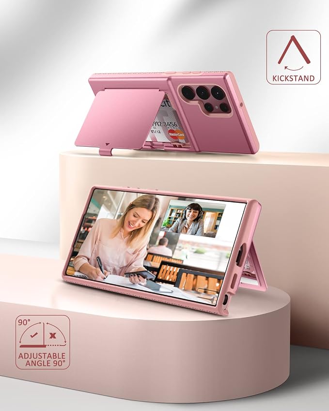 WeLoveCase for Samsung Galaxy S22 Ultra Wallet Case with Credit Card Holder & Hidden Mirror, All-Round Protection Shockproof Phone Cover Designed for Samsung Galaxy S22 Ultra, 6.8 Inch Rose Gold