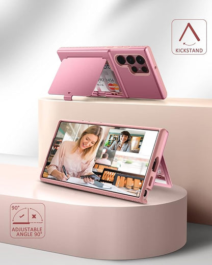 WeLoveCase for Samsung Galaxy S22 Ultra Wallet Case with Credit Card Holder & Hidden Mirror, All-Round Protection Shockproof Phone Cover Designed for Samsung Galaxy S22 Ultra, 6.8 Inch Rose Gold