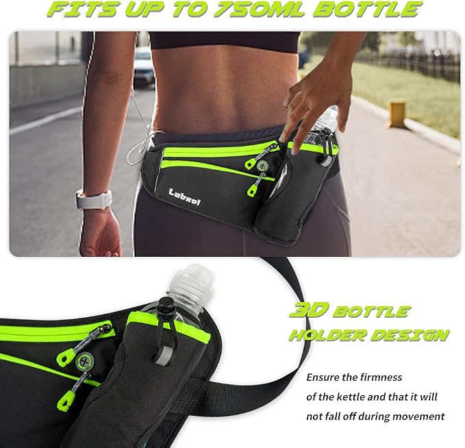 Running Belt, Waterproof Hydration Belt with Water Bottle Holder Hiking Walking Waist Pack Reflective Adjustable Fanny Pack Compatible for Phone Waistband Outdoor