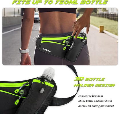 Running Belt, Waterproof Hydration Belt with Water Bottle Holder Hiking Walking Waist Pack Reflective Adjustable Fanny Pack Compatible for Phone Waistband Outdoor