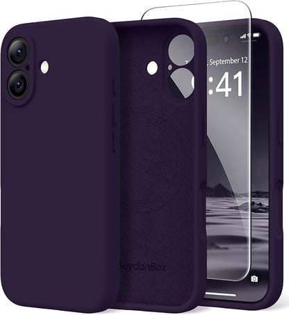 Magnetic for iPhone 16 Case, Compatible with MagSafe, [Screen Protector + Full Camera Protection], Silicone Shockproof Anti-Scratch Protective Phone Case for iPhone 16 6.1", Deep Purple