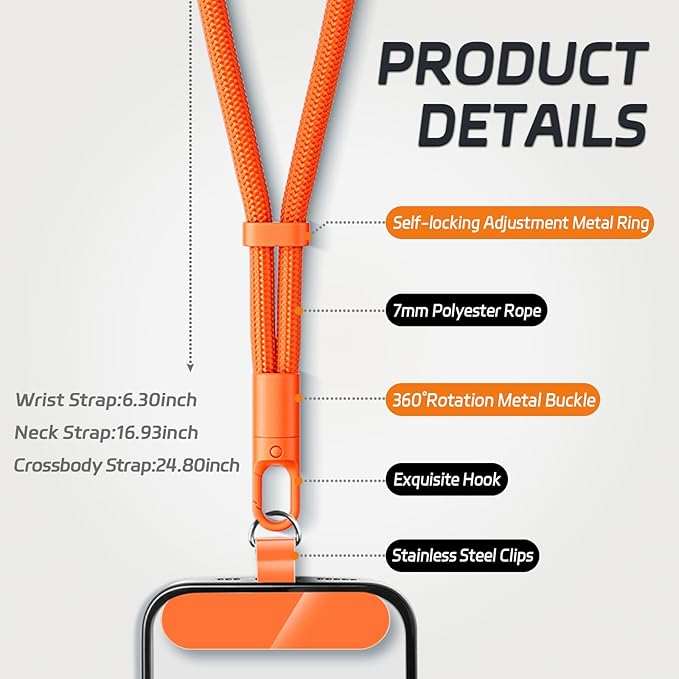 KITANIS 2 Pack Phone Lanyard,2×Hand Wrist Strap,4×Tether Tabs,Universal Cell Phone Multifuctional Patch Polyester Lanyards,Cell Phone Hand Strap for Women and Men(purple+orange)