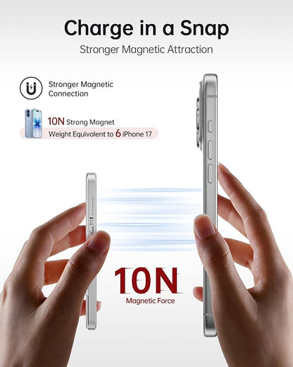 iWALK Magsafe Portable Charger 5,000mAh, Ultra-Slim Magnetic Wireless Power Bank with LED Display, PD 20W USB-C Fast Charging Battery Pack, Compatible with iPhone 17/17 Pro/16/15/14/13 Series, White
