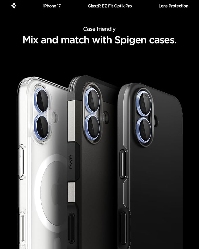Spigen Camera Lens Screen Protector [GlasTR EZ Fit Optik Pro] Designed for iPhone 17 [Case Friendly] - Mist Blue [2 Pack]
