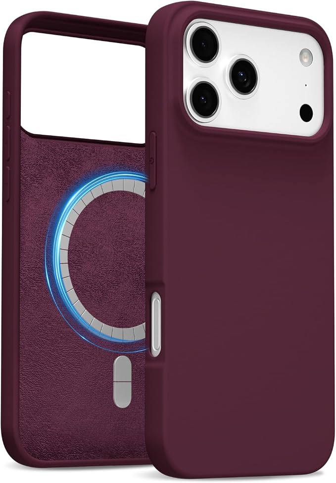 for iPhone 17 Pro Max Case Silicone Compatible with Magsafe Case, Ultra Slim Thin Magnetic Phone Cases Mag Safe, Cute Soft Rubber Gel Matte Wireless Charging Cover for Women, Burgundy Maroon