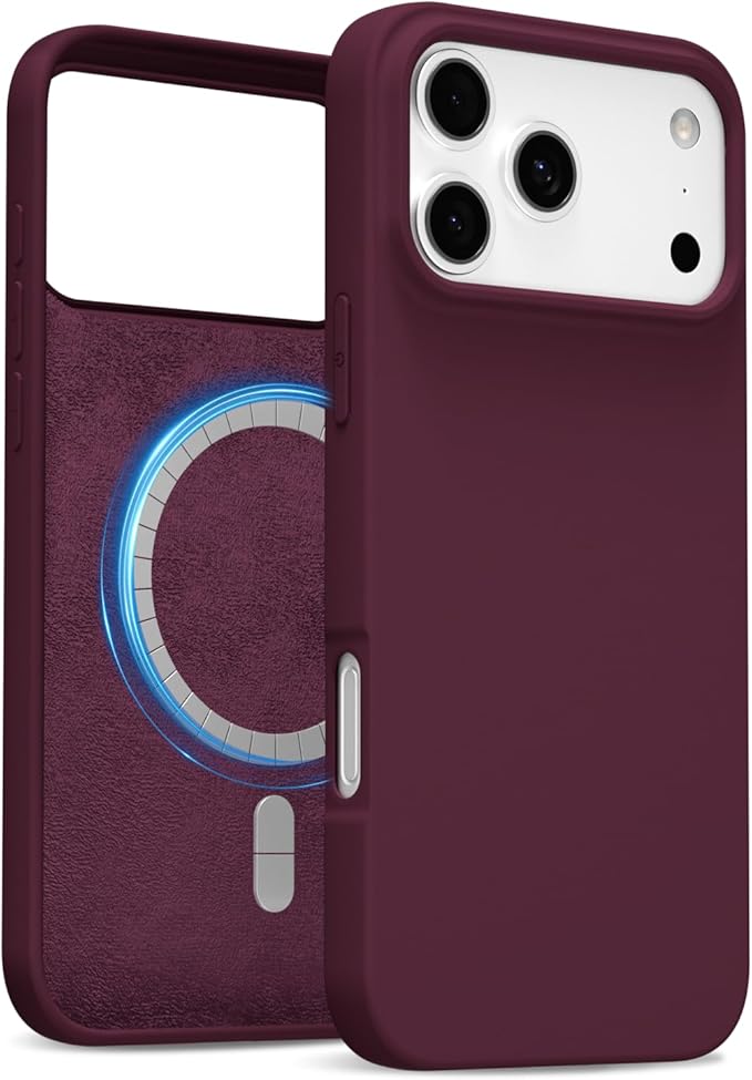 for iPhone 17 Pro Case Silicone Compatible with Magsafe Case, Ultra Slim Thin Magnetic Phone Cases Mag Safe, Cute Soft Rubber Gel Matte Plain Wireless Charging Cover for Women, Burgundy Maroon