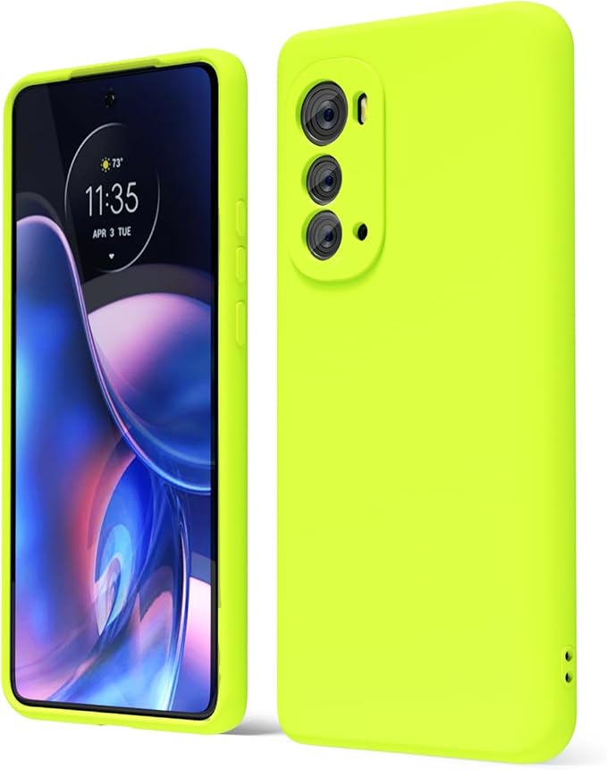 oakxco for Motorola Edge 2022 Phone Case Liquid Silicone Grip Bumper, Fluorescent Bright Solid Color, Cute Thin Slim Soft Rubber TPU Plain Smooth Gel Matte Protective Cover for Women Girl, Neon Green